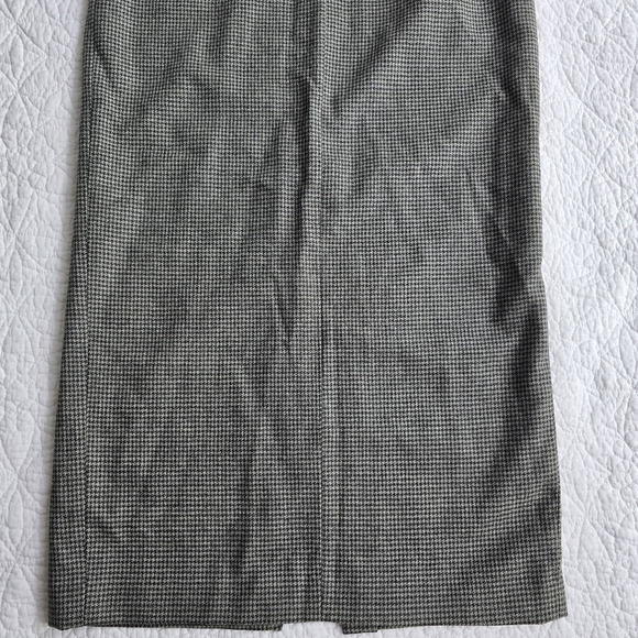 90s Ralph Lauren Vintage Micro Houndstooth Wool Maxi Pencil Academia Skirt - Picture 3 of 14